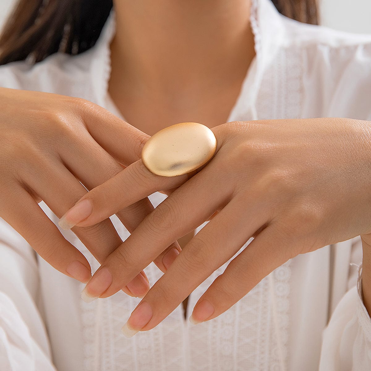 Geometric Gold Silver Plated Oval Disk Open Ring - ArtGalleryZen
