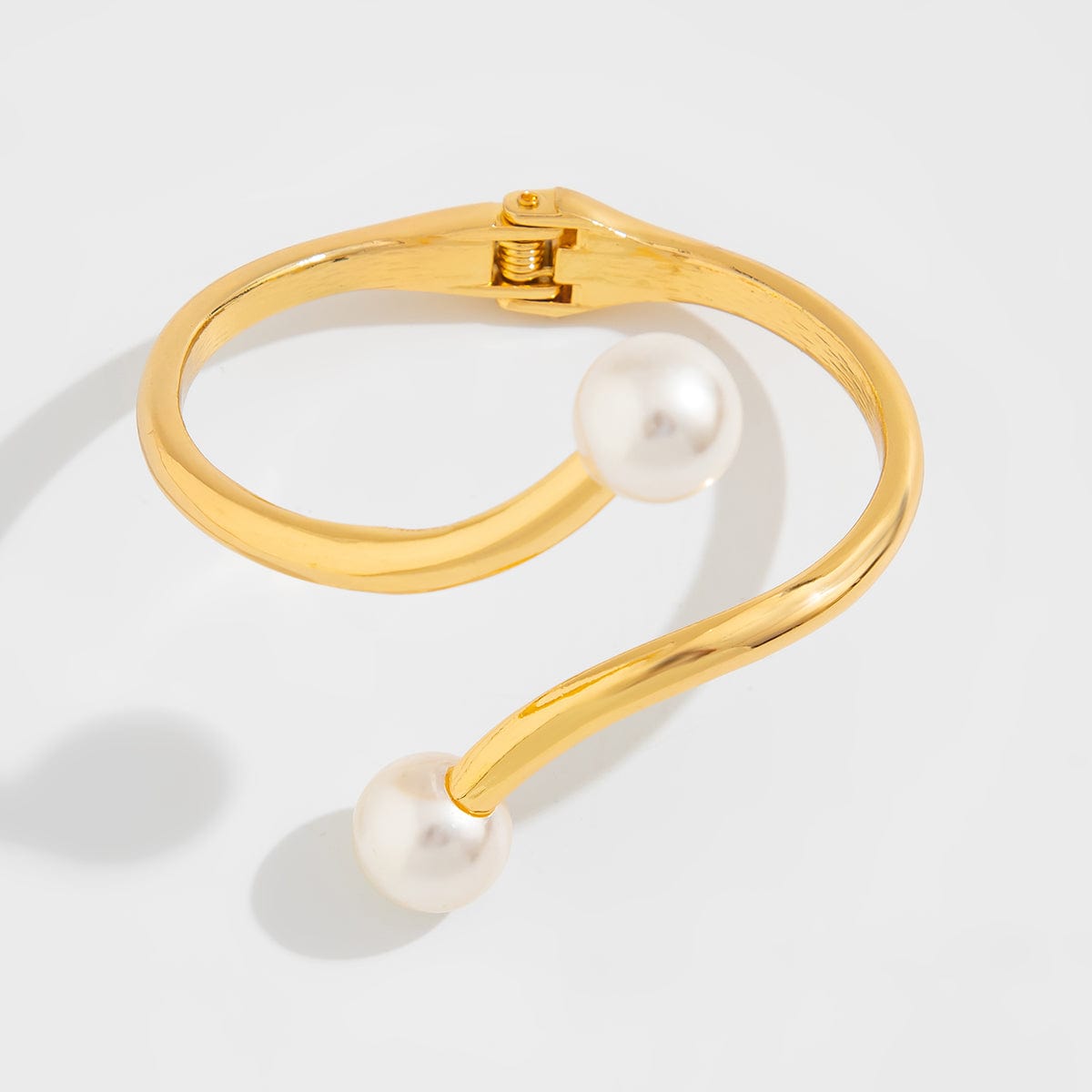 Geometric Gold Silver Plated Pearl Open Bangle Bracelet