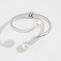 Thumbnail for Geometric Gold Silver Plated Pearl Open Bangle Bracelet