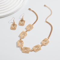 Thumbnail for Geometric Gold Silver Plated Spiral Square Earrings Necklace Set