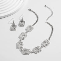 Thumbnail for Geometric Gold Silver Plated Spiral Square Earrings Necklace Set