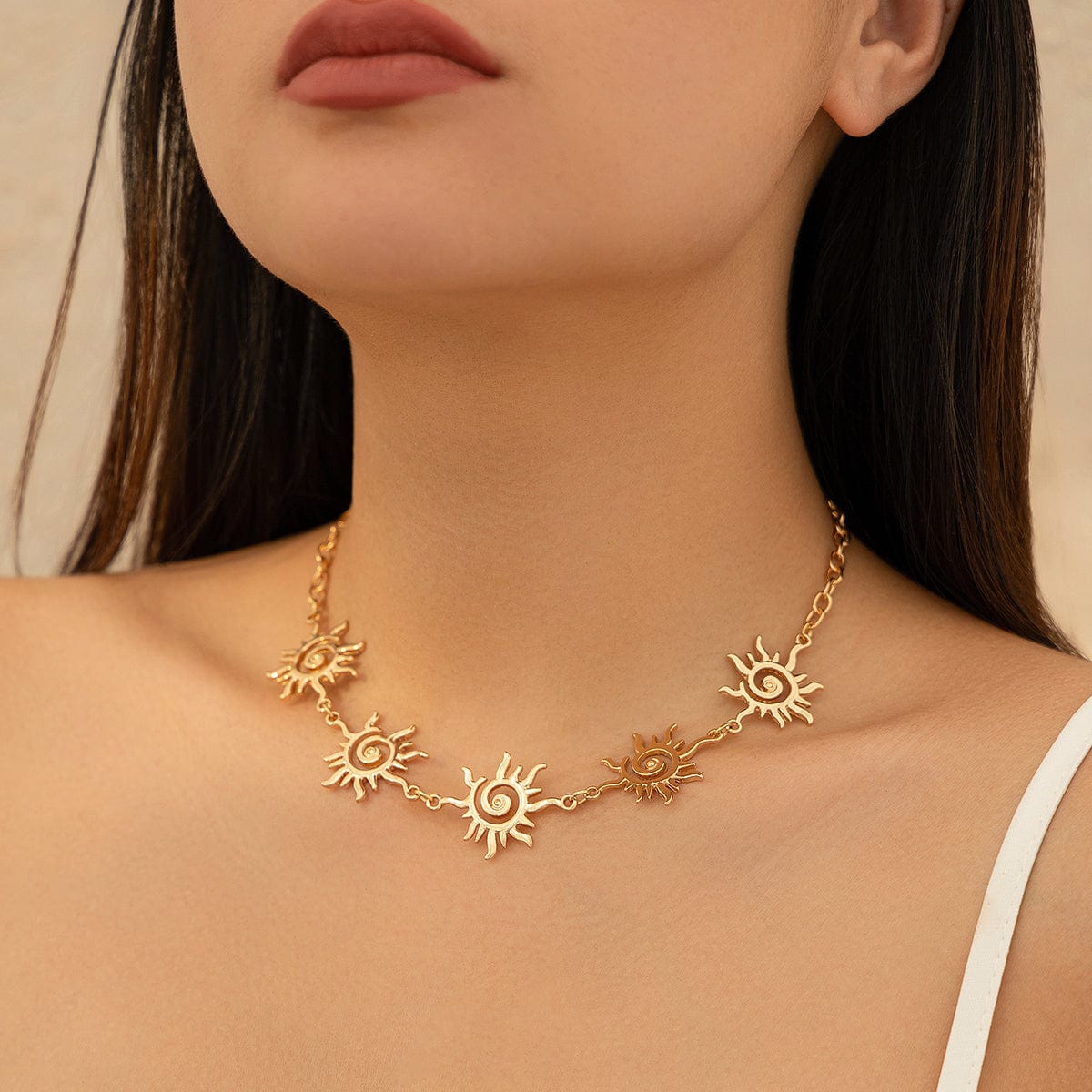 Geometric Gold Silver Plated Sun Necklace