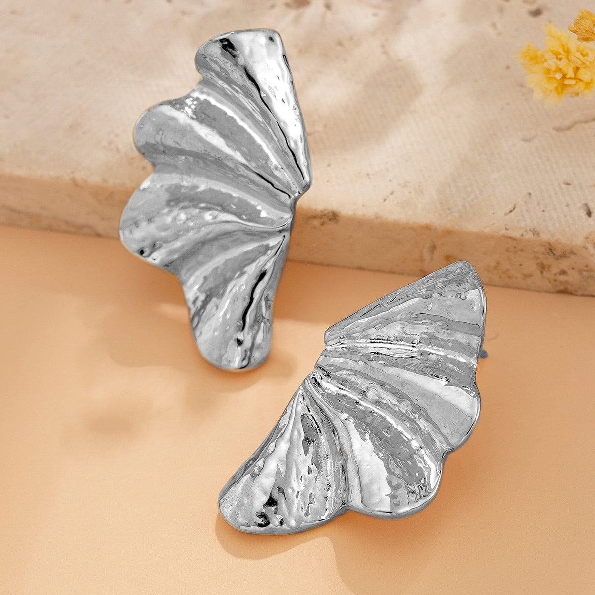 Geometric Gold Silver Plated Wing Shaped Earrings - ArtGalleryZen