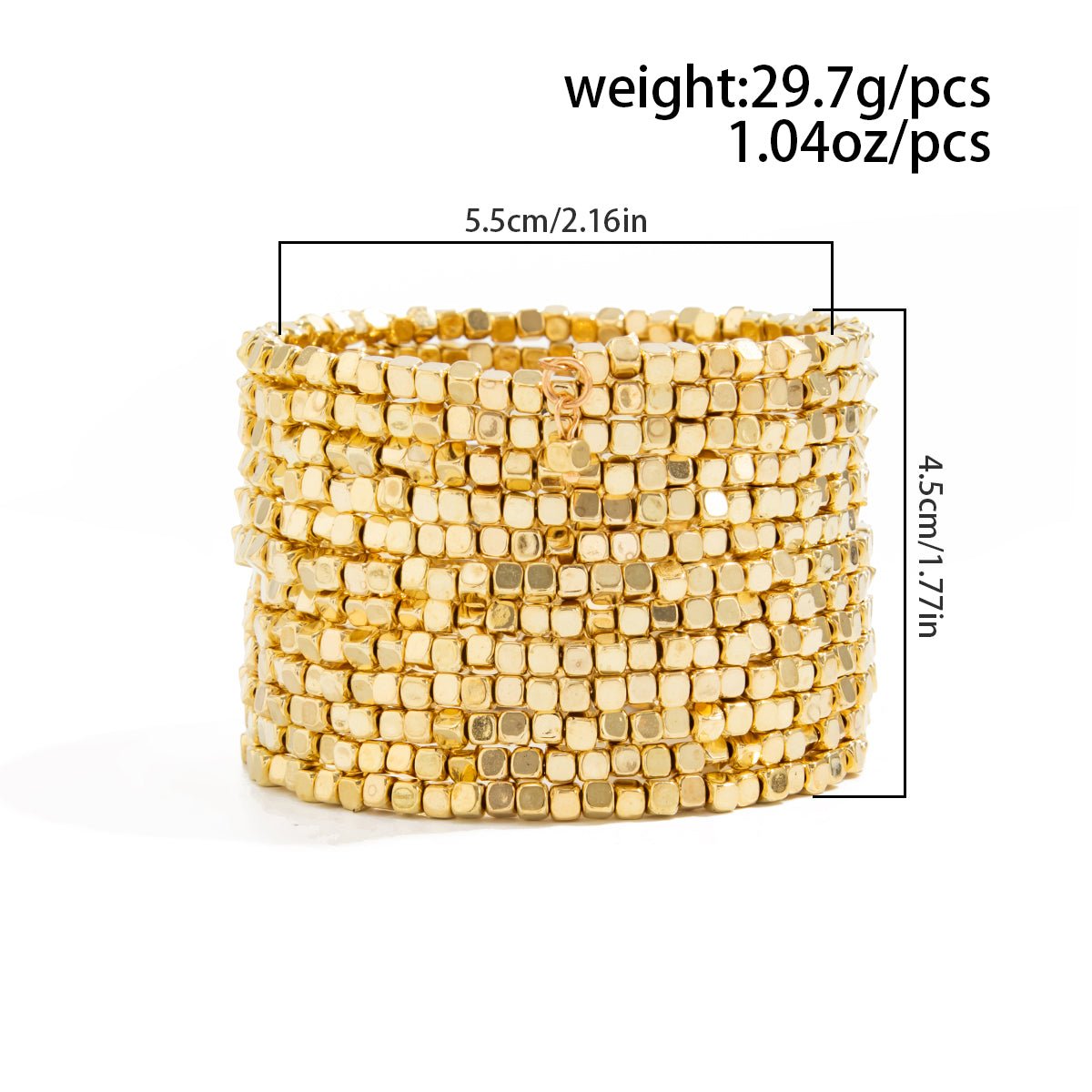 Geometric Gold Silver Square Beaded Bracelet Layered Two Tone - ArtGalleryZen