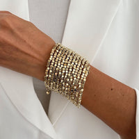 Thumbnail for Geometric Gold Silver Square Beaded Bracelet Layered Two Tone - ArtGalleryZen