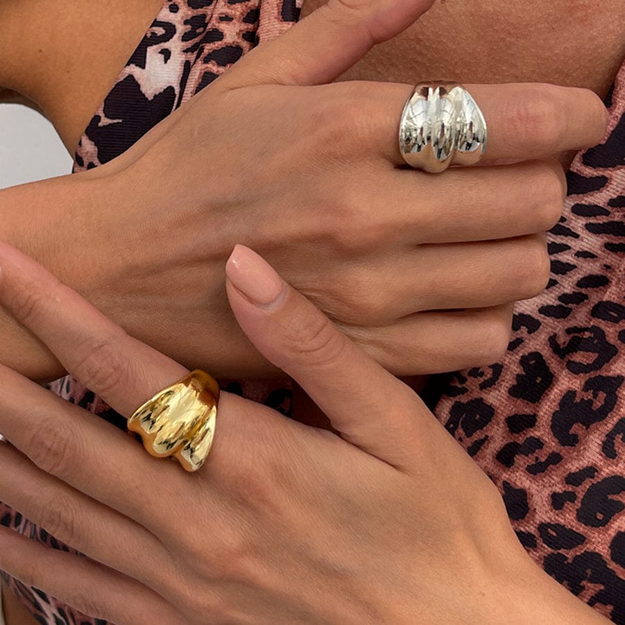 Geometric Gold Silver Tone Chunky Pleated Ring