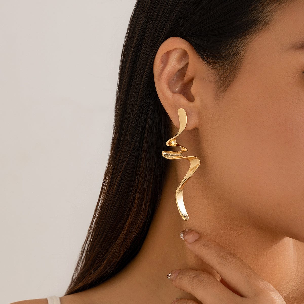 Geometric Gold Silver Tone Curved Ribbon Earrings - ArtGalleryZen