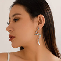 Thumbnail for Geometric Gold Silver Tone Curved Ribbon Earrings - ArtGalleryZen