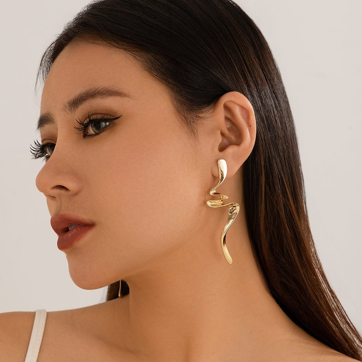 Geometric Gold Silver Tone Curved Ribbon Earrings