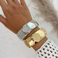 Thumbnail for Geometric Gold Silver Tone Cut Surface Bangle Bracelet - ArtGalleryZen