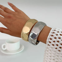 Thumbnail for Geometric Gold Silver Tone Cut Surface Bangle Bracelet - ArtGalleryZen