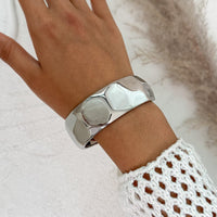 Thumbnail for Geometric Gold Silver Tone Cut Surface Bangle Bracelet - ArtGalleryZen