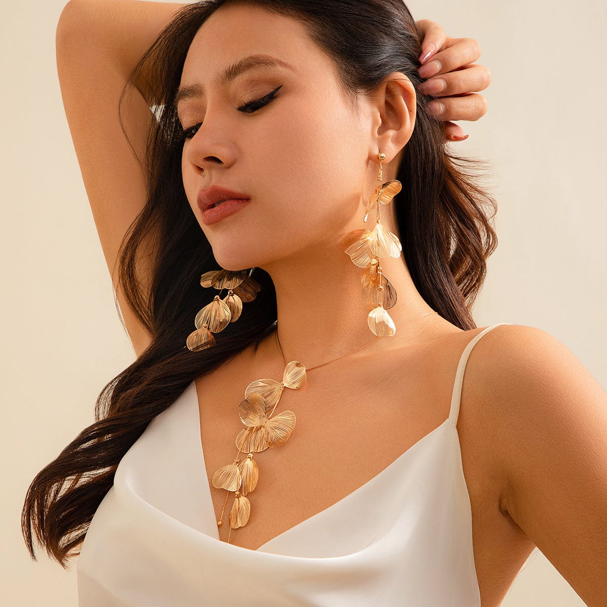 Geometric Abstract Gold Silver Tone Leaf Pendant Earrings - ArtGalleryZen