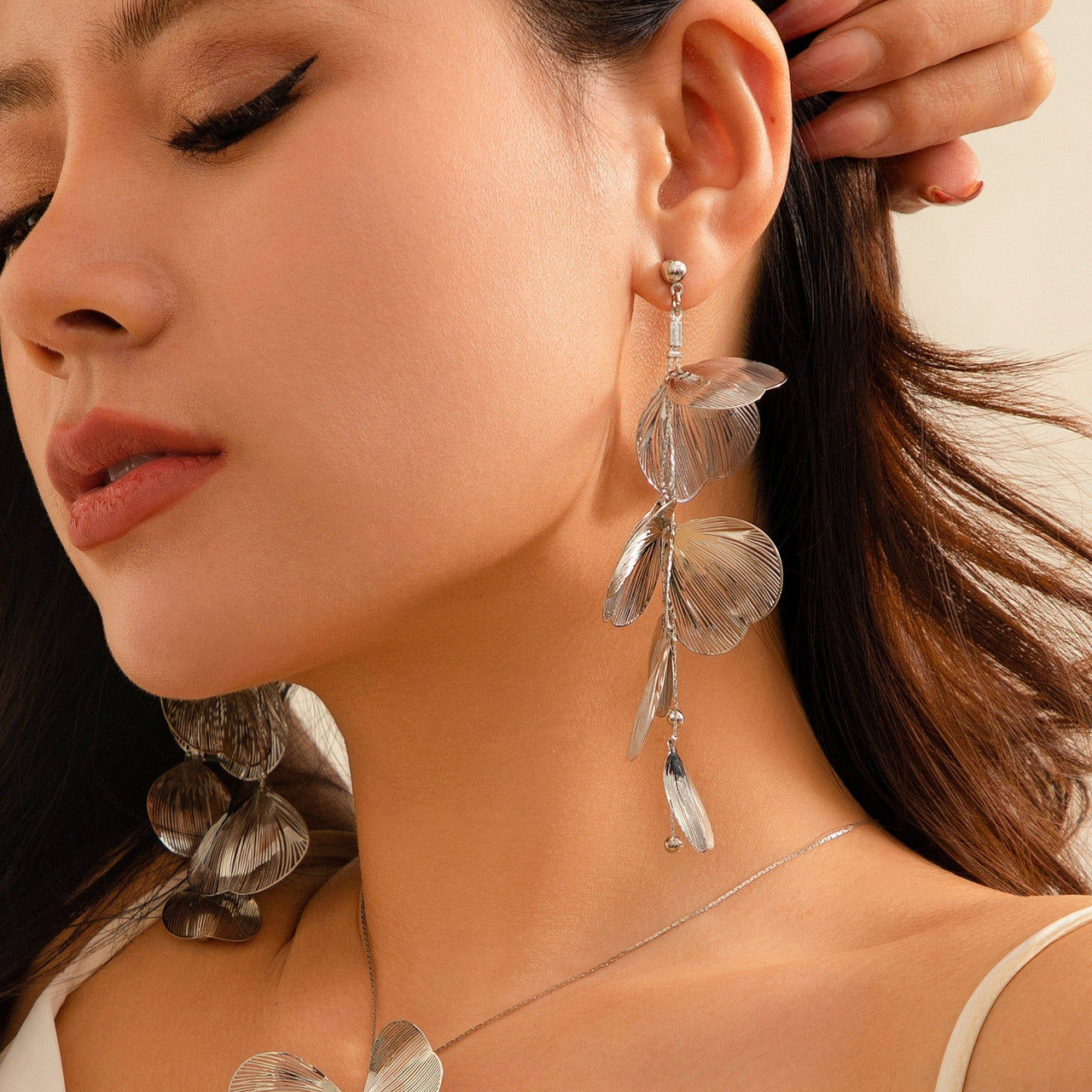 Geometric Abstract Gold Silver Tone Leaf Pendant Earrings - ArtGalleryZen