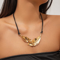 Thumbnail for Geometric Gold Silver Tone Feather Charm Wax Cord String Necklace - ArtGalleryZen