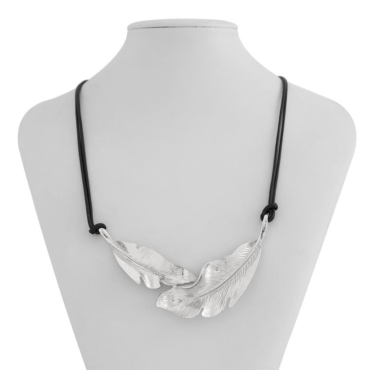 Geometric Gold Silver Tone Feather Charm Wax Cord String Necklace - ArtGalleryZen