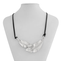 Thumbnail for Geometric Gold Silver Tone Feather Charm Wax Cord String Necklace - ArtGalleryZen