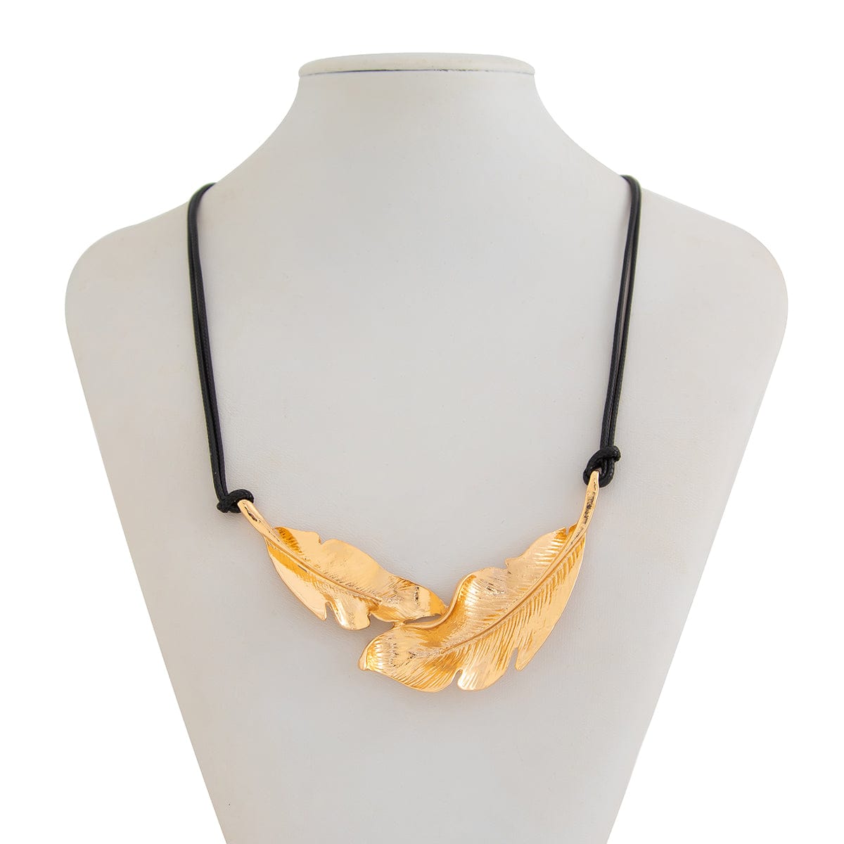 Geometric Gold Silver Tone Feather Charm Wax Cord String Necklace - ArtGalleryZen