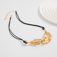 Thumbnail for Geometric Gold Silver Tone Feather Charm Wax Cord String Necklace - ArtGalleryZen