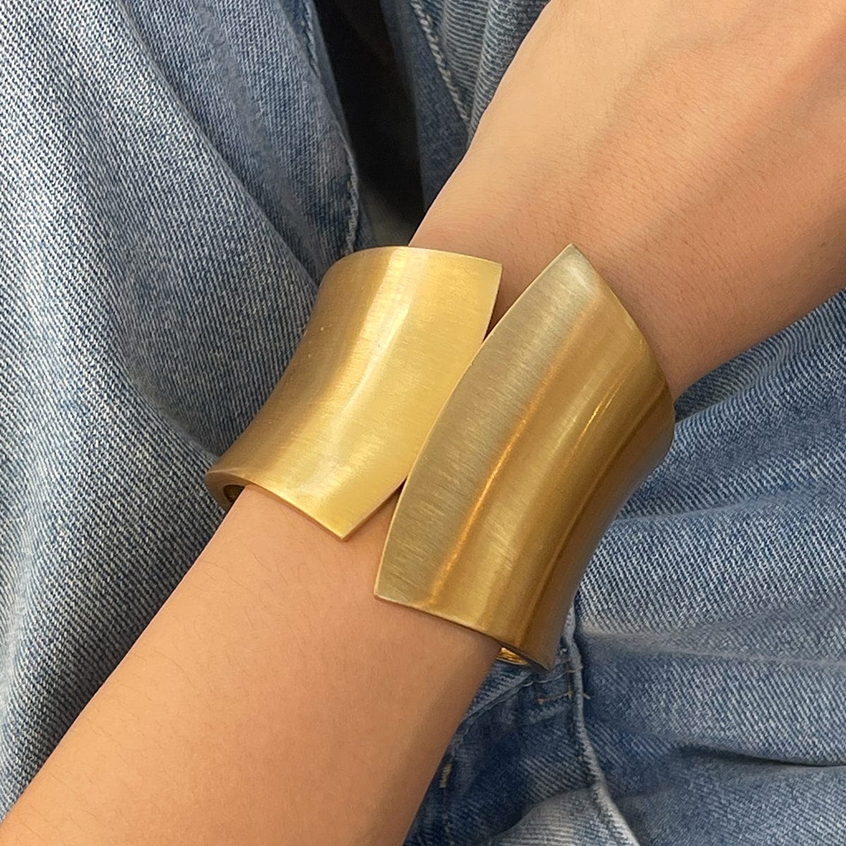 Geometric Gold Silver Tone Frosted Wide Cuff Bangle Bracelet