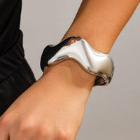 Thumbnail for Geometric Gold Silver Tone Glossy Wave Bangle Bracelet - ArtGalleryZen