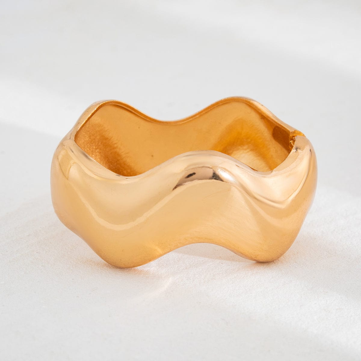 Geometric Gold Silver Tone Glossy Wave Bangle Bracelet - ArtGalleryZen