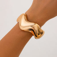 Thumbnail for Geometric Gold Silver Tone Glossy Wave Bangle Bracelet - ArtGalleryZen