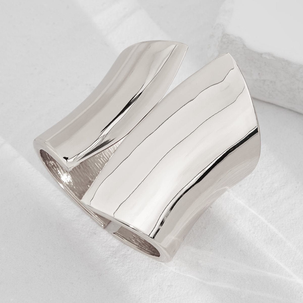 Geometric Gold Silver Tone Glossy Wide Cuff Bangle Bracelet - ArtGalleryZen