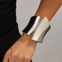Thumbnail for Geometric Gold Silver Tone Glossy Wide Cuff Bangle Bracelet - ArtGalleryZen