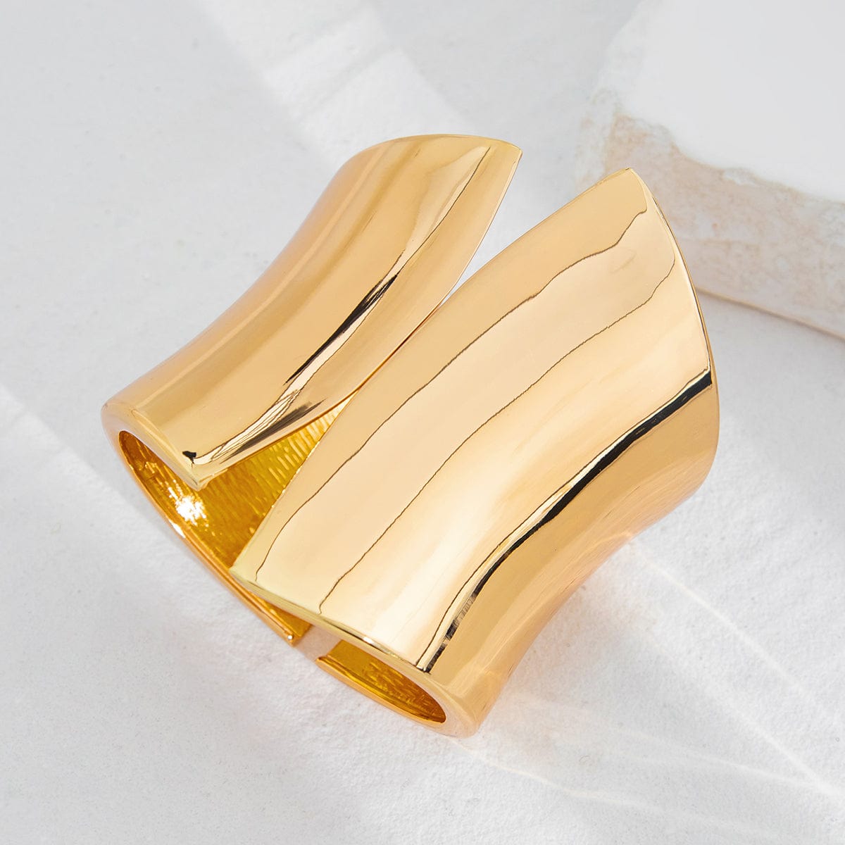 Geometric Gold Silver Tone Glossy Wide Cuff Bangle Bracelet - ArtGalleryZen