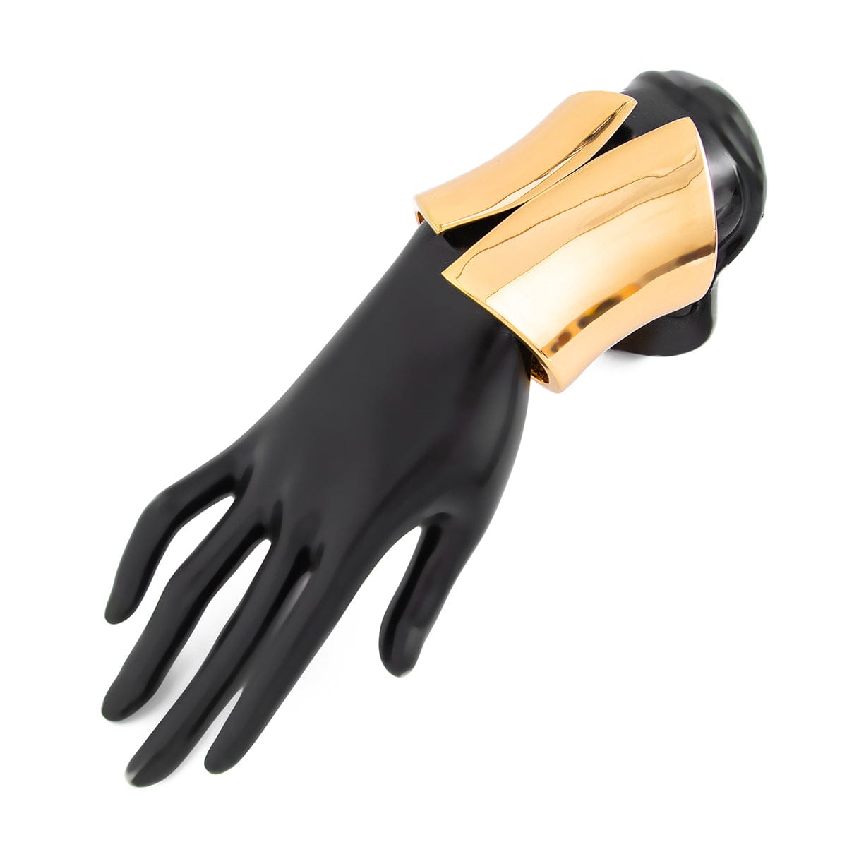 Geometric Gold Silver Tone Glossy Wide Cuff Bangle Bracelet - ArtGalleryZen