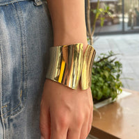 Thumbnail for Geometric Gold Silver Tone Glossy Wide Cuff Bangle Bracelet