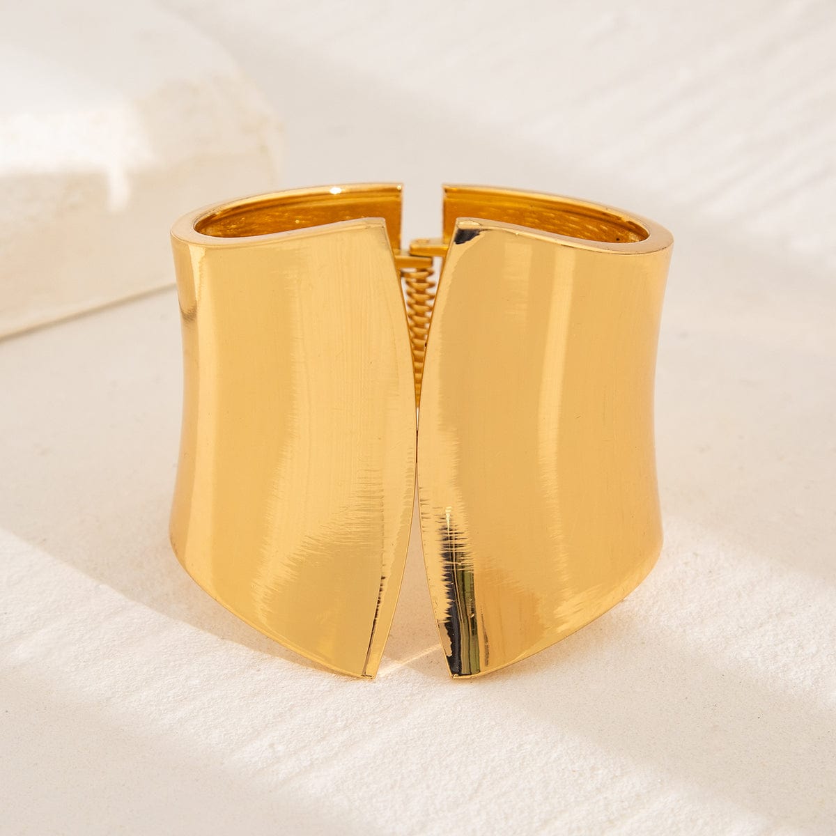 Geometric Gold Silver Tone Glossy Wide Cuff Bangle Bracelet