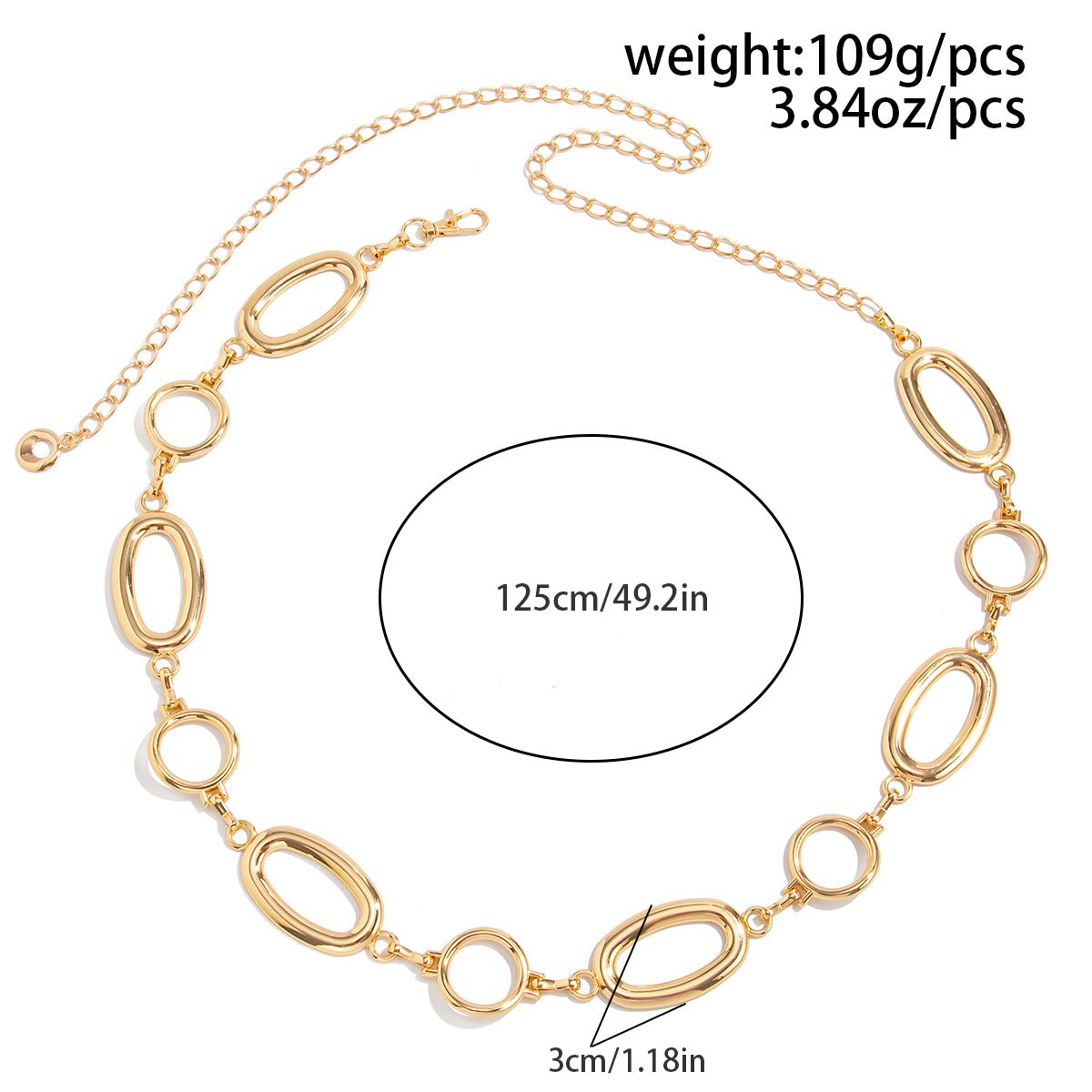 Geometric Gold Silver Tone Hollow Oval Waist Chain - ArtGalleryZen