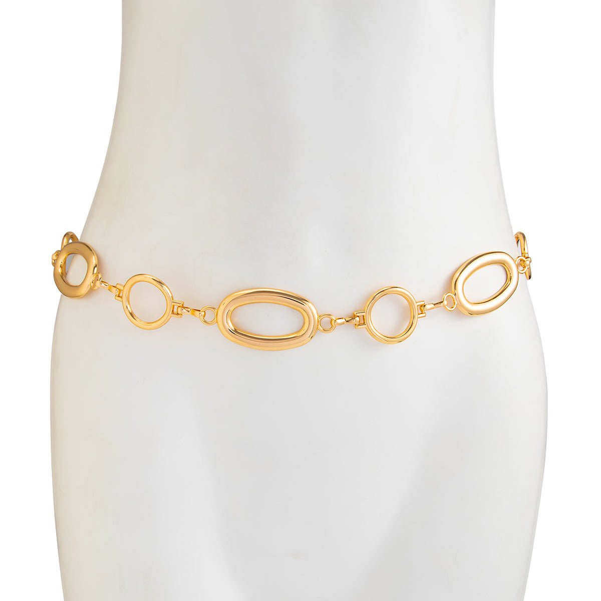 Geometric Gold Silver Tone Hollow Oval Waist Chain - ArtGalleryZen