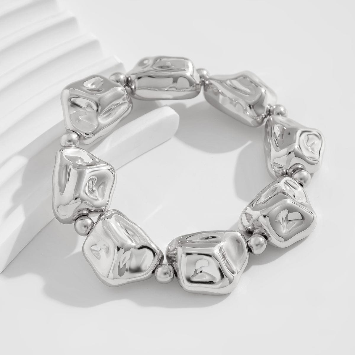 Geometric Gold Silver Tone Irregular Beaded Bracelet - ArtGalleryZen