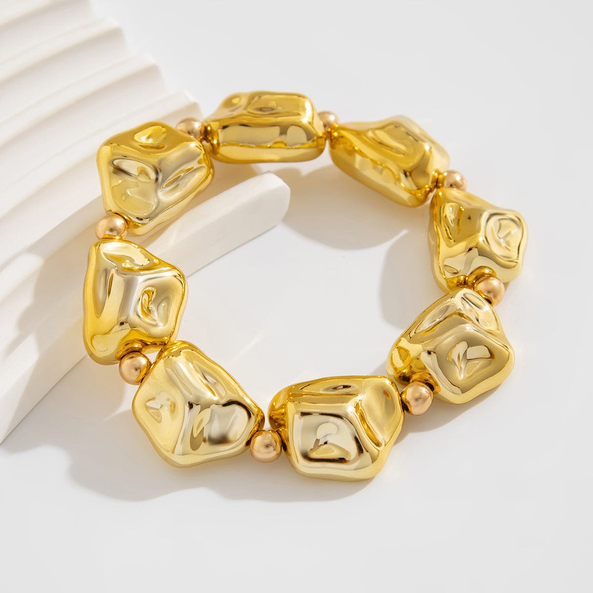 Geometric Gold Silver Tone Irregular Beaded Bracelet - ArtGalleryZen
