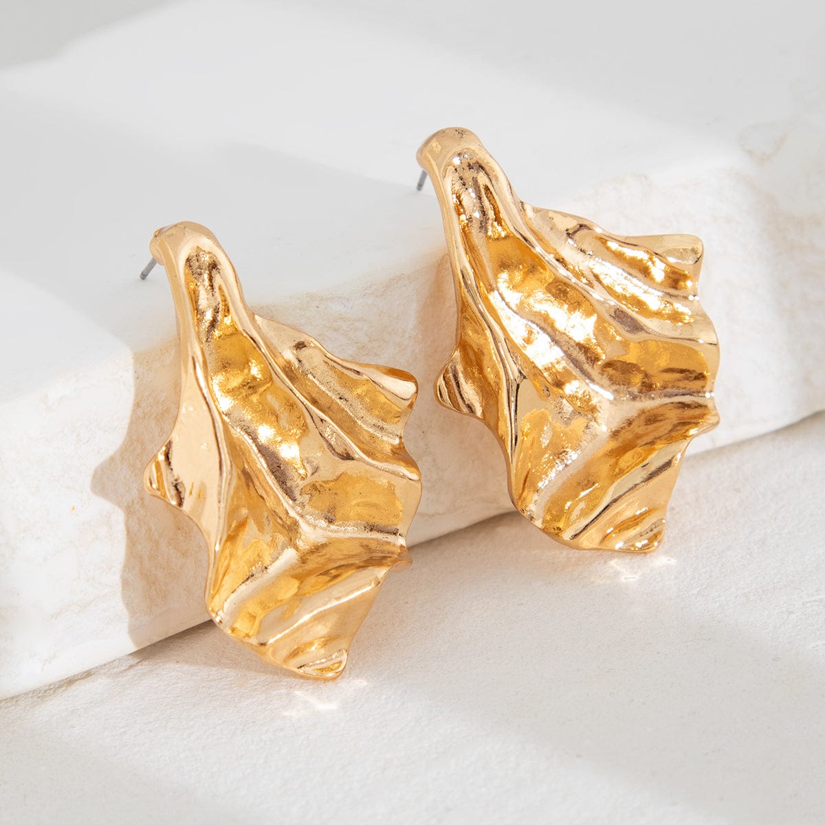 Geometric Gold Silver Tone Irregular Pleated Stud Earrings - ArtGalleryZen