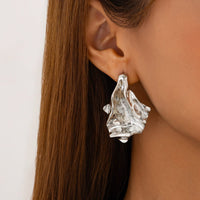 Thumbnail for Geometric Gold Silver Tone Irregular Pleated Stud Earrings - ArtGalleryZen