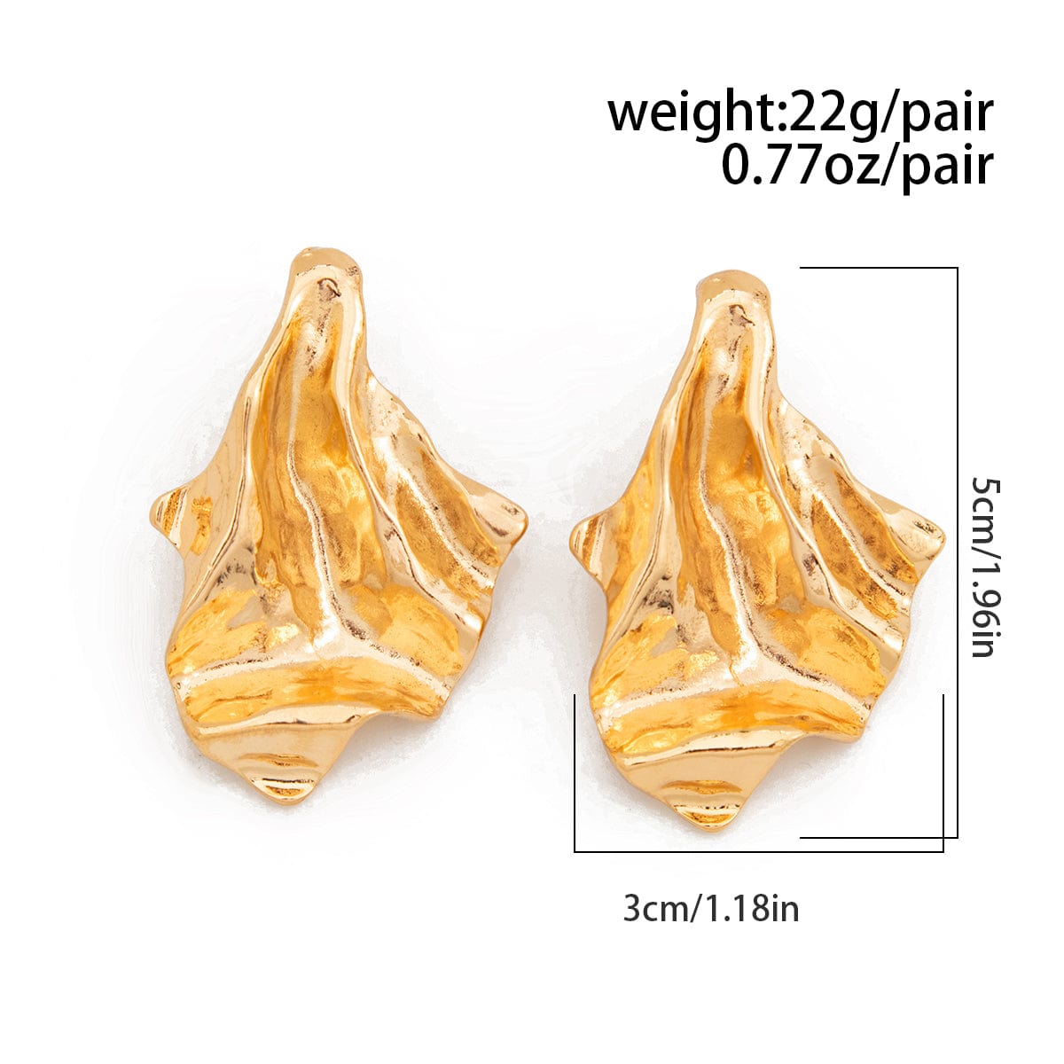 Geometric Gold Silver Tone Irregular Pleated Stud Earrings