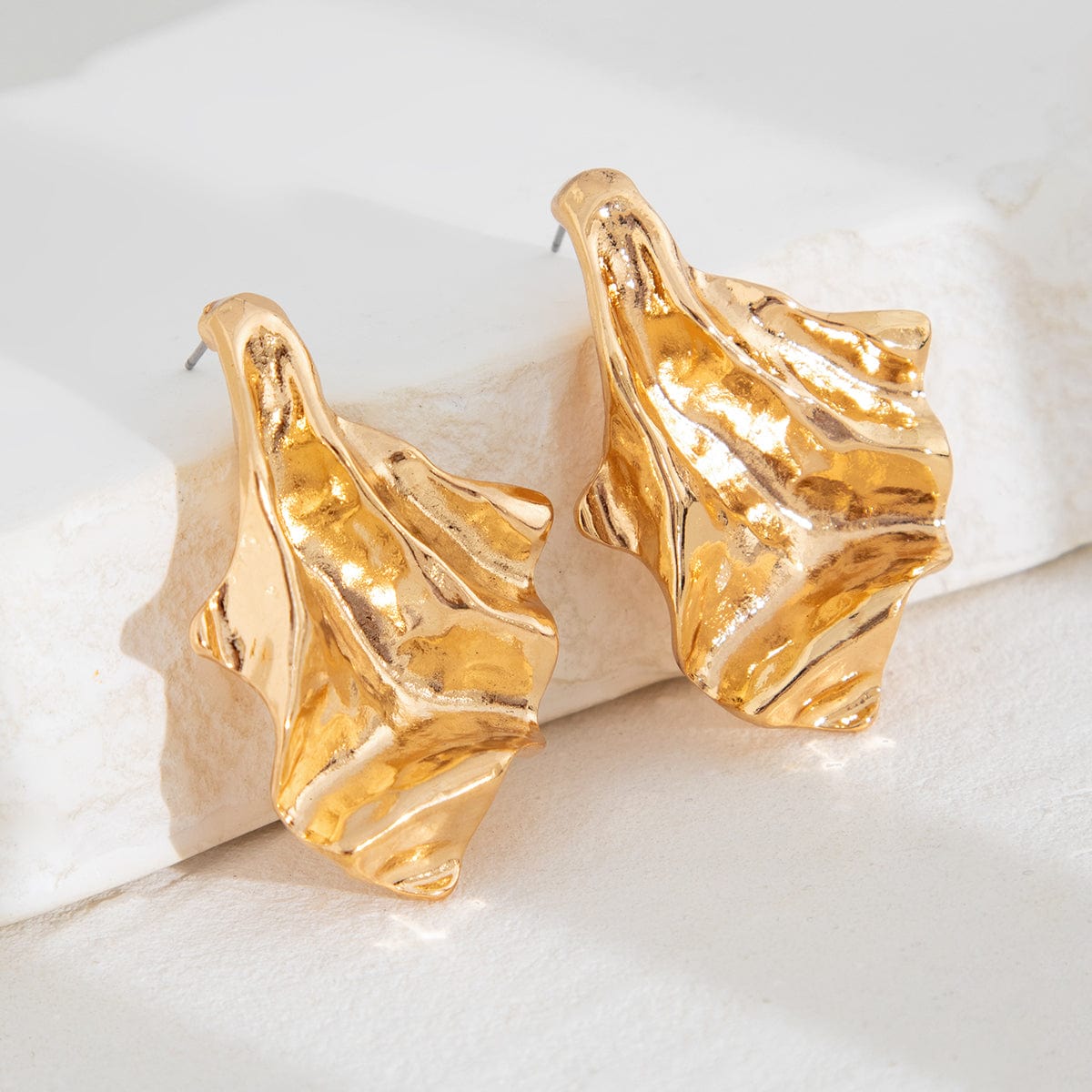 Geometric Gold Silver Tone Irregular Pleated Stud Earrings