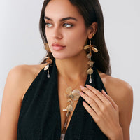 Thumbnail for Geometric Gold Silver Tone Leaf Crystal Pendant Y Necklace Earrings Set - ArtGalleryZen