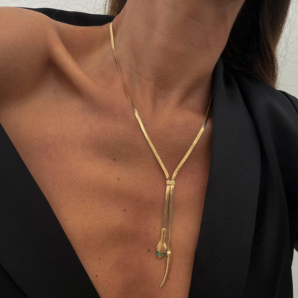 Geometric Gold Silver Tone Snake Necklace - ArtGalleryZen