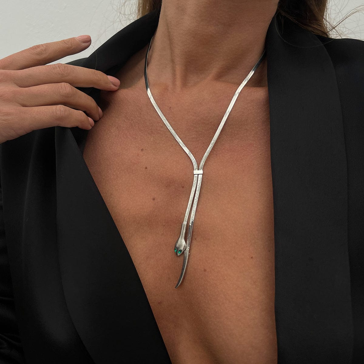 Geometric Gold Silver Tone Snake Necklace - ArtGalleryZen