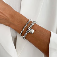 Thumbnail for Geometric Heart Pendant Square Beaded Bracelet Set Gold Silver - ArtGalleryZen