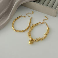 Thumbnail for Geometric Heart Pendant Square Beaded Bracelet Set Gold Silver - ArtGalleryZen
