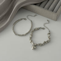 Thumbnail for Geometric Heart Pendant Square Beaded Bracelet Set Gold Silver - ArtGalleryZen