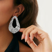 Thumbnail for Geometric Hollow Pleated Waterdrop Stud Earrings - ArtGalleryZen