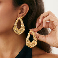 Thumbnail for Geometric Hollow Pleated Waterdrop Stud Earrings - ArtGalleryZen