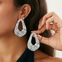 Thumbnail for Geometric Hollow Pleated Waterdrop Stud Earrings - ArtGalleryZen